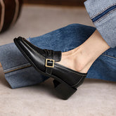 Retro Square Toe Chunky Mid Heeled Daily Loafers Oshnow